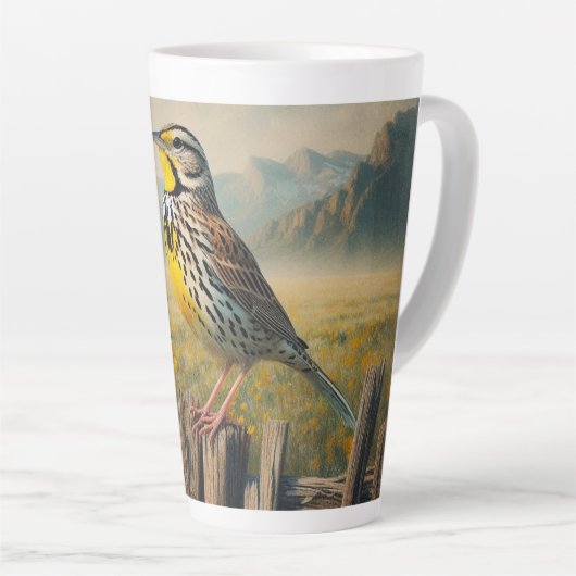 Eastern Meadowlark op een rustieke hek Latte Mok (Rechterhoek)