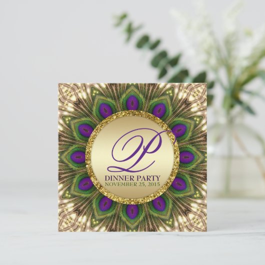 Eastern Peacock Feathers Uitnodigingen voor een di (Staand voorkant)