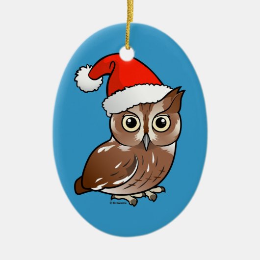 Eastern Screech Owl Santa Keramisch Ornament (Voorkant)