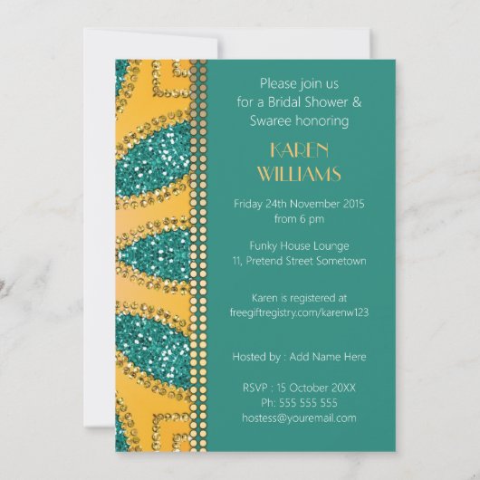 Eastern Sparkle Blauwgroen Gold Vrijgezellenfeest  Kaart (Achterkant)