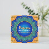 Eastern Spice Oranje Royal Blue Gold Dinner Party Kaart (Staand voorkant)
