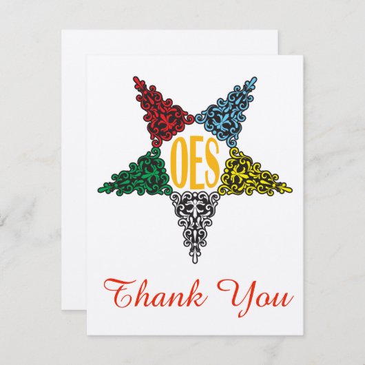 Eastern Star Bedankt Opmerking Kaart (Voorkant / Achterkant)