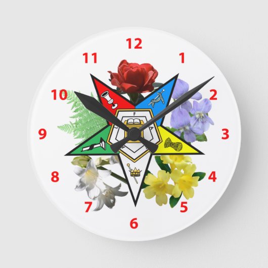 Eastern Star Floral Wall Clock Ronde Klok (Voorkant)