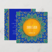 Eastern Sun Royal Blue Blauwgroen Monogram Invitat Kaart (Voorkant / Achterkant)