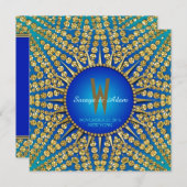 Eastern Sun Royal Blue Gold Sparkle Wedding Kaart (Voorkant / Achterkant)