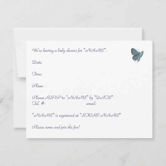 Eastern-Tailed Blue Butterfly Baby Uitnodiging (Achterkant)