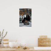 Eastern wild turkey, big gobbler strutting in snow poster (Keuken)