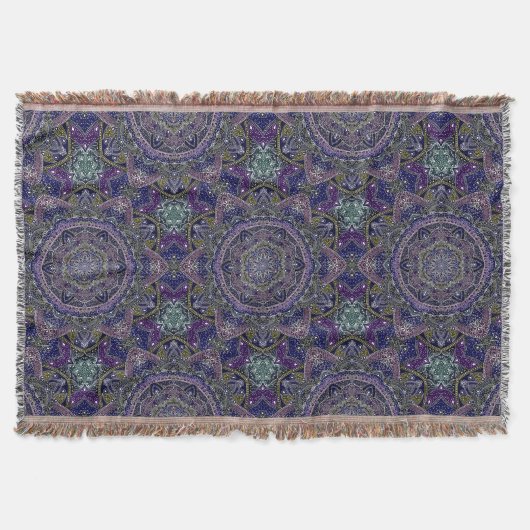 Eastern Zen Mandala Fine witte kant op paars Deken (Voorkant)