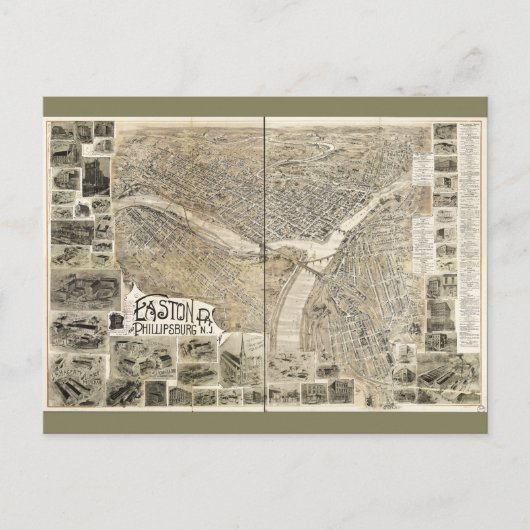 Easton Pennsylvania & Phillipsburg New Jersey 1900 Briefkaart (Voorkant)
