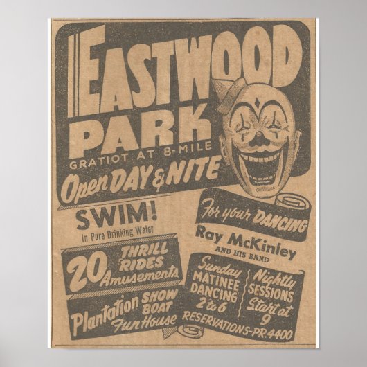 Eastwood Amusement Park, Michigan, 1948 Ad Poster (Voorkant)