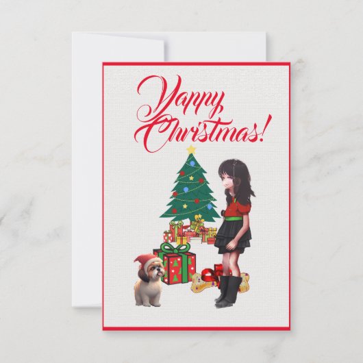 Easy Custom Cute Shih Tzu With Girl Xmas Card Bedankkaart (Voorkant)