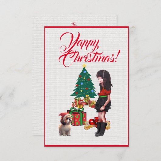 Easy Custom Cute Shih Tzu With Girl Xmas Card Bedankkaart (Voorkant / Achterkant)