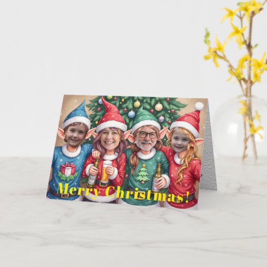 Easy Custom Digital Add Your Face 4 Photo Elves Kaart (Gele Bloem)
