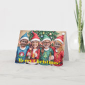 Easy Custom Digital Add Your Face 4 Photo Elves Kaart (Voorkant)