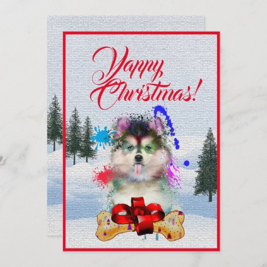 Easy Custom Funny Pomsky Dog Christmas Card Aankondiging (Voorkant / Achterkant)