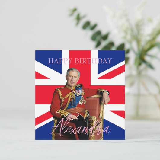 Easy Custom Name King Charles III Britse vlag Kaart (Staand voorkant)