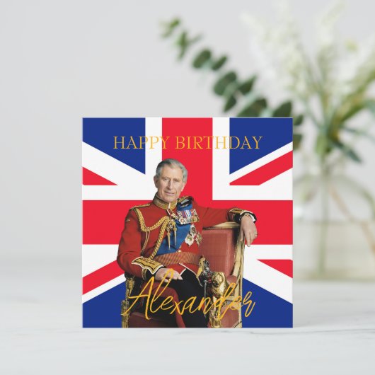 Easy Custom Name King Charles III Britse vlag Kaart (Staand voorkant)