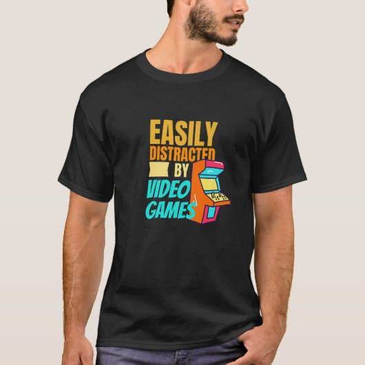 Easy Distracted By Video Games Gaming Nerd T-shirt (Voorkant)