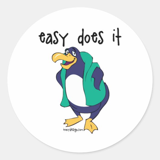 Easy Do It Penguin Ronde Sticker (Voorkant)