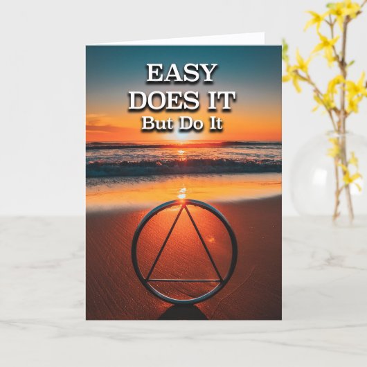 EASY DOES IT Maar Doe Het AA Spreuk Strand bij Zon Kaart (Gele Bloem)