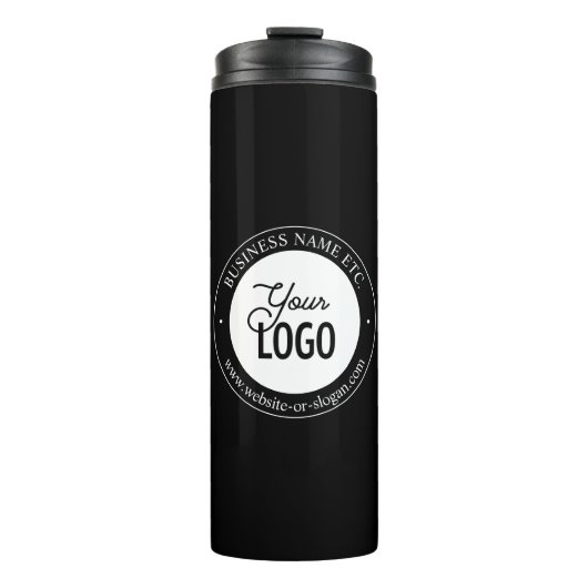 Easy Logo Replacement & Customizable Text | Black Thermosbeker (Voorkant)