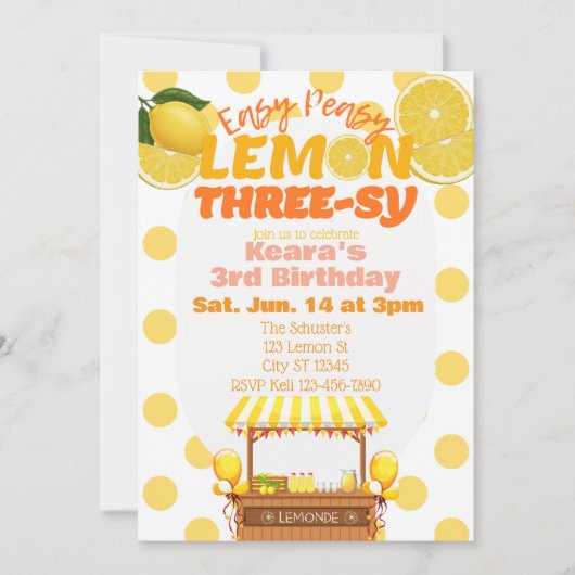 Easy Peasy Lemon Three-sy, Lemon 3rd Birthday Kaart (Voorkant)