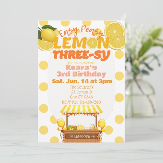 Easy Peasy Lemon Three-sy, Lemon 3rd Birthday Kaart (Staand voorkant)
