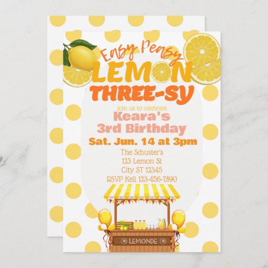 Easy Peasy Lemon Three-sy, Lemon 3rd Birthday Kaart (Voorkant / Achterkant)