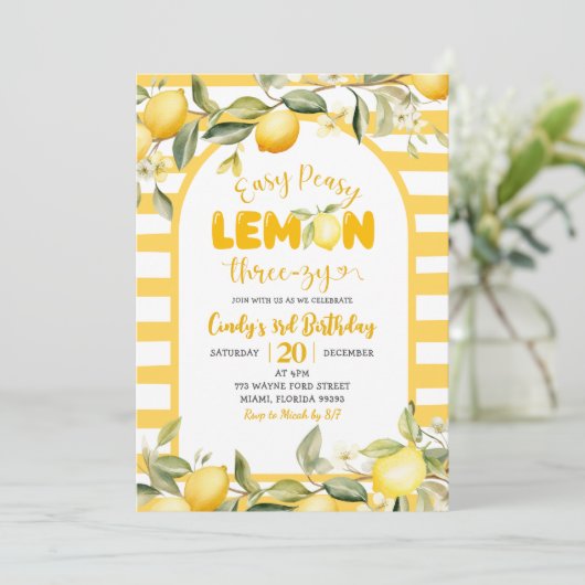 Easy Peezy Lemon ThreeZy Citroen 3e Verjaardag Kaart (Staand voorkant)