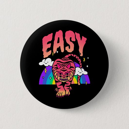EASY Tiger Retro Regenboog Button – Fierce & Fun P (Voorkant)