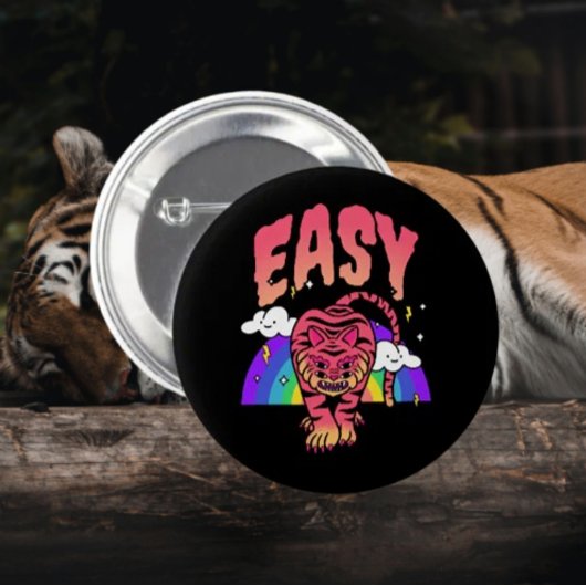 EASY Tiger Retro Regenboog Button – Fierce & Fun P