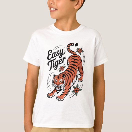 Easy Tiger Tattoo Style Graphic Tee | Traditional  T-shirt (Voorkant)