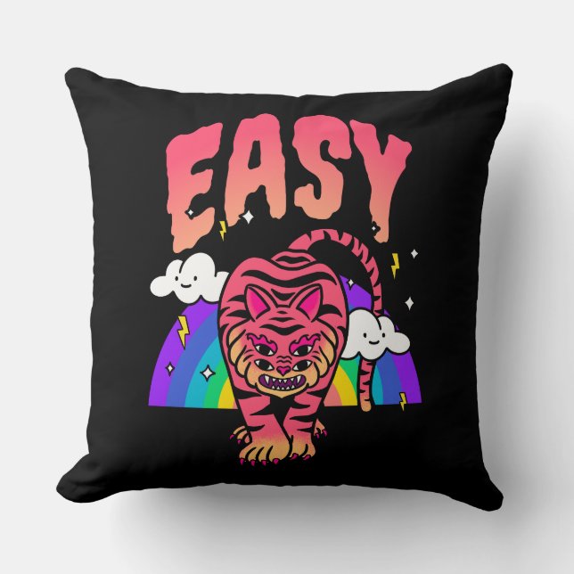 EASY Tijger Retro Regenboog Worp Kussen (Voorkant)