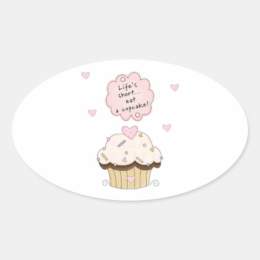 Eat A Cupcake Ovale Sticker (Voorkant)