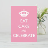 Eat Cake and Celebrate Birthday Invite- Roze Kaart (Staand voorkant)