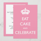 Eat Cake and Celebrate Birthday Invite- Roze Kaart (Voorkant / Achterkant)