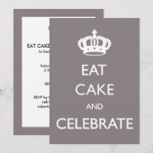 Eat Cake and Celebrate Birthday Invite- Silver Kaart (Voorkant / Achterkant)
