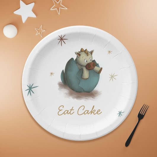 Eat Cake Baby Dinosaur Hatching Neutral Party Papieren Bordje