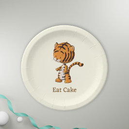 Eat Cake Cute Oerwoud Tiger Illustration Birthday Papieren Bordje