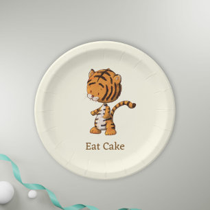 Eat Cake Cute Oerwoud Tiger Illustration Birthday Papieren Bordje