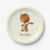 Eat Cake Cute Oerwoud Tiger Illustration Birthday Papieren Bordje (Voorkant)