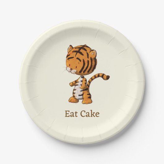 Eat Cake Cute Oerwoud Tiger Illustration Birthday Papieren Bordje (Voorkant)