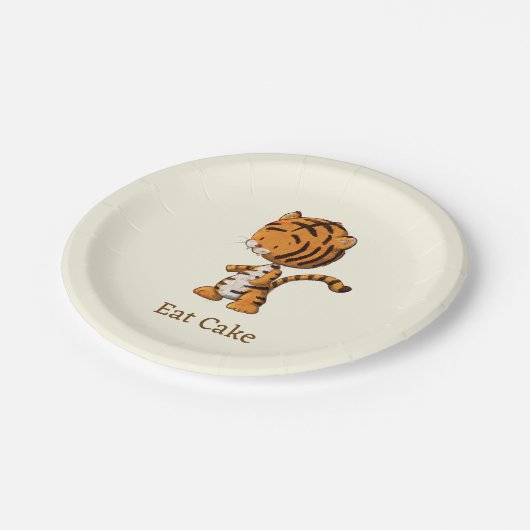 Eat Cake Cute Oerwoud Tiger Illustration Birthday Papieren Bordje (Gekanteld)