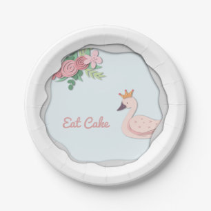 Eat Cake Elegant Floral Pink Swan met Kroon Papieren Bordje