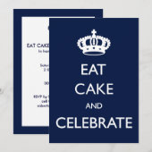 Eat Cake en Celebrate Birthday Invite- Navy Kaart (Voorkant / Achterkant)