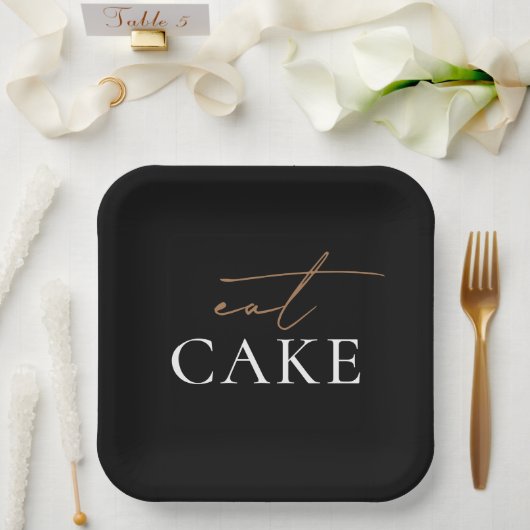 Eat Cake Modern Black and White Wedding Papieren Bordje (Huwelijk)