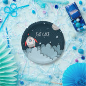 Eat Cake Spacecraft Moon Buitenspatie Birthday Papieren Bordje (Feest)