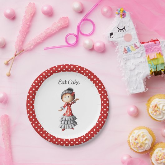 Eat Cake Traditional Red White Polka Dot Sevillana Papieren Bordje (Feest)