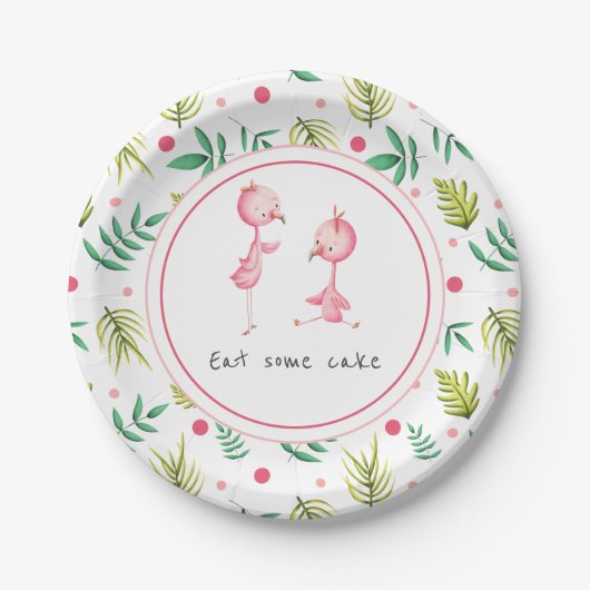 Eat Cake Tropical Floral Flamingo Party Papieren Bordje (Voorkant)