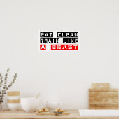Eat Clean Train als een beest in het rood Poster (Keuken)